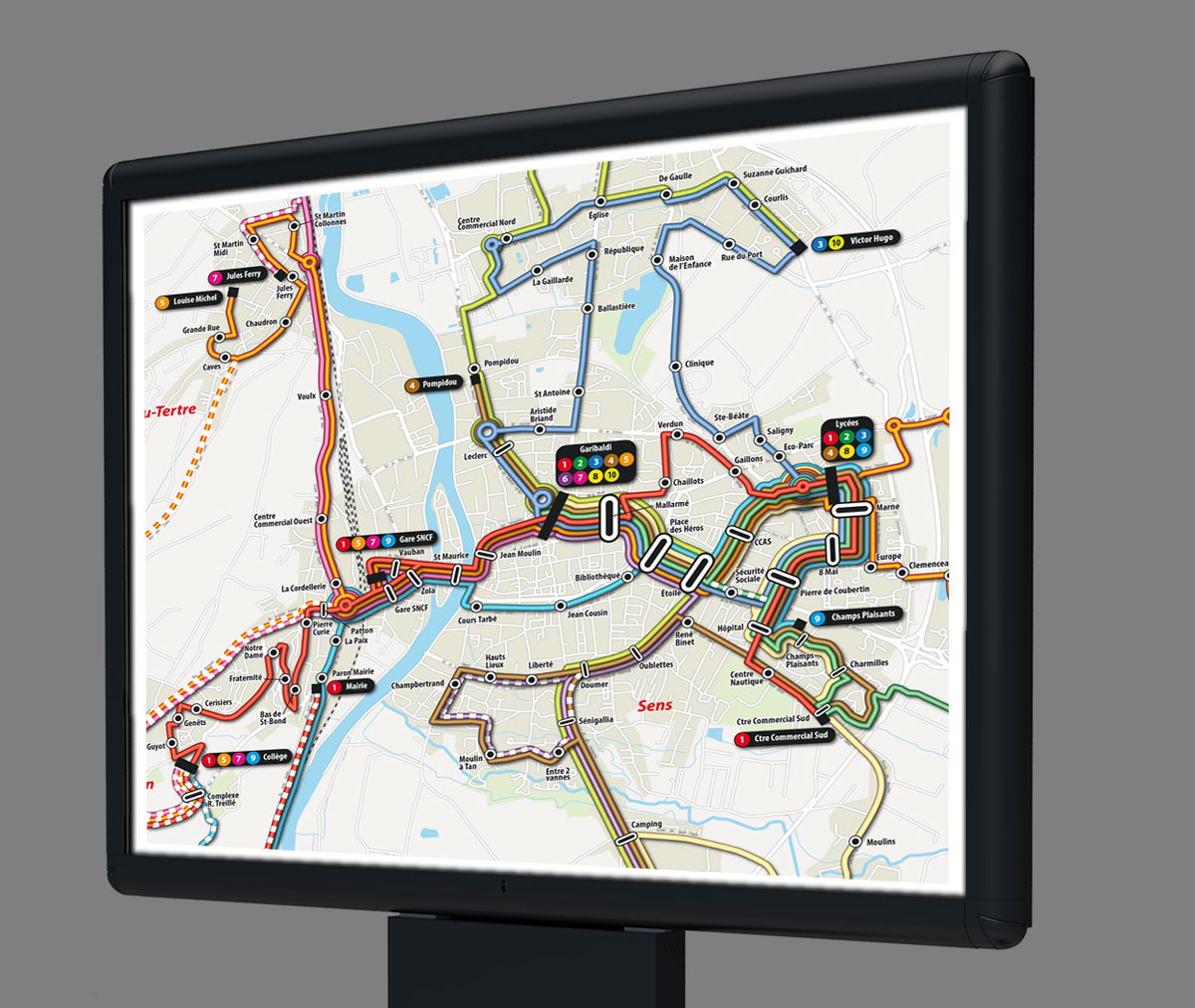 Graphiste indépendant, création et mise en page de cartographies et infographies, trajets de bus