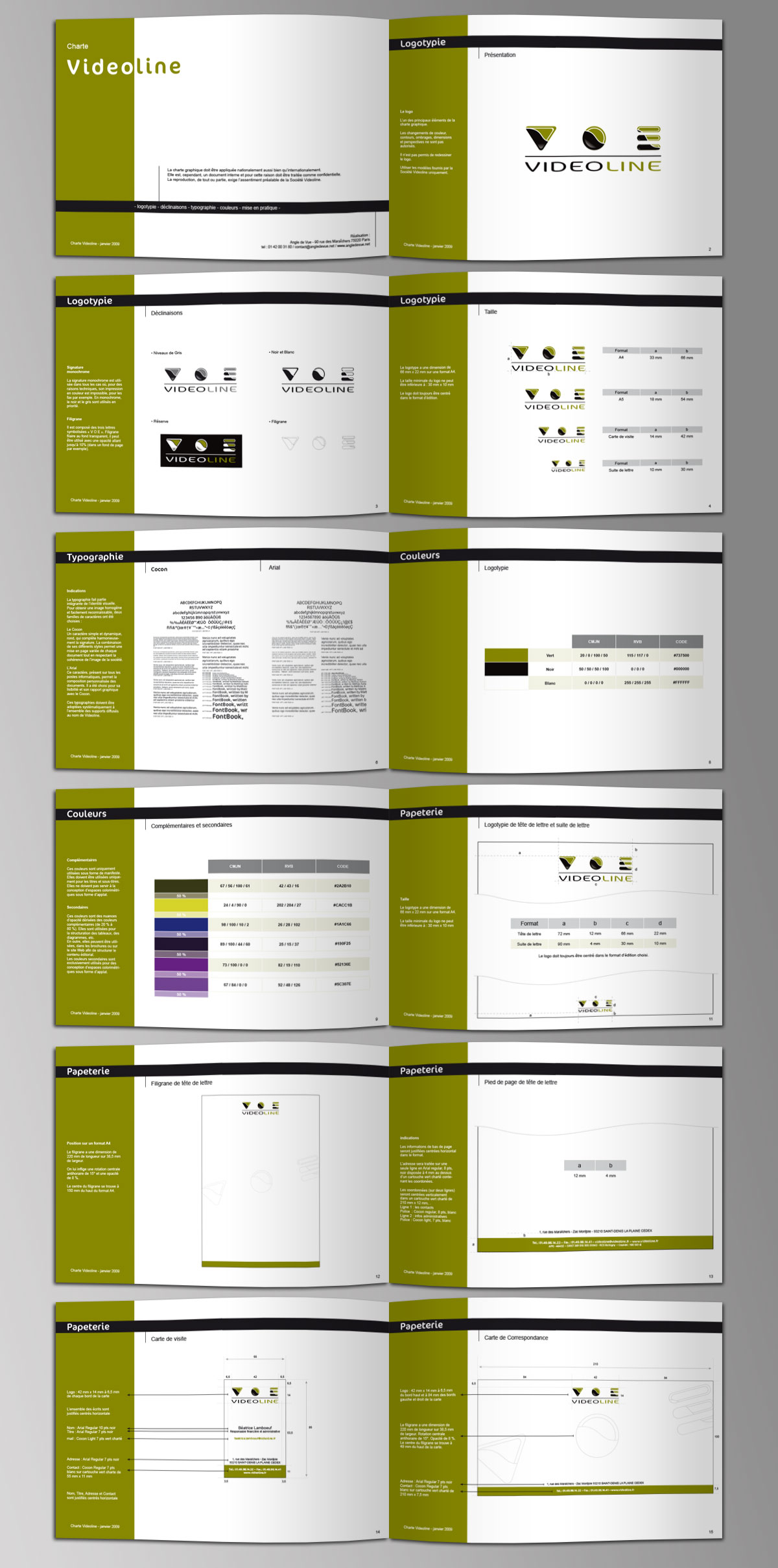 Graphiste indépendant, création de charte graphique pour entreprise d'installation de matériel vidéo, extrait de la charte