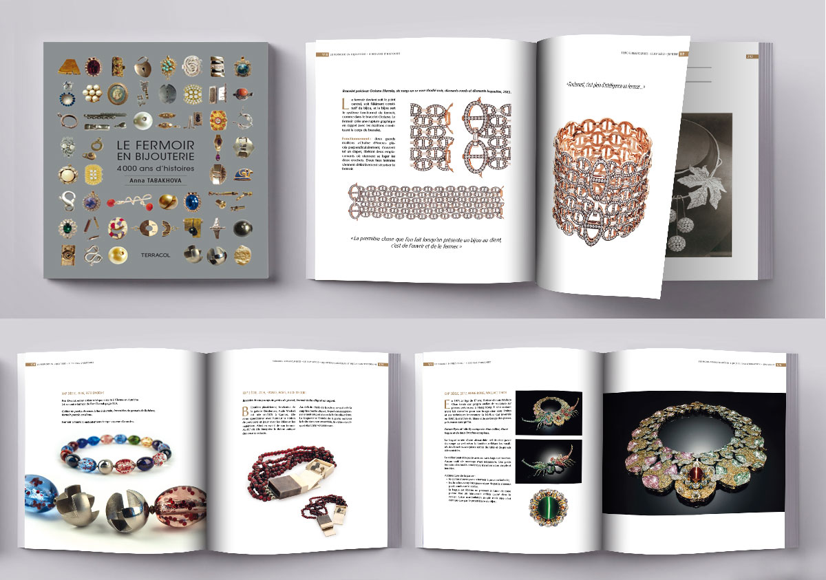 Graphiste indépendant, création et  mise en page de livre d'art sur les fermoirs en bijouterie