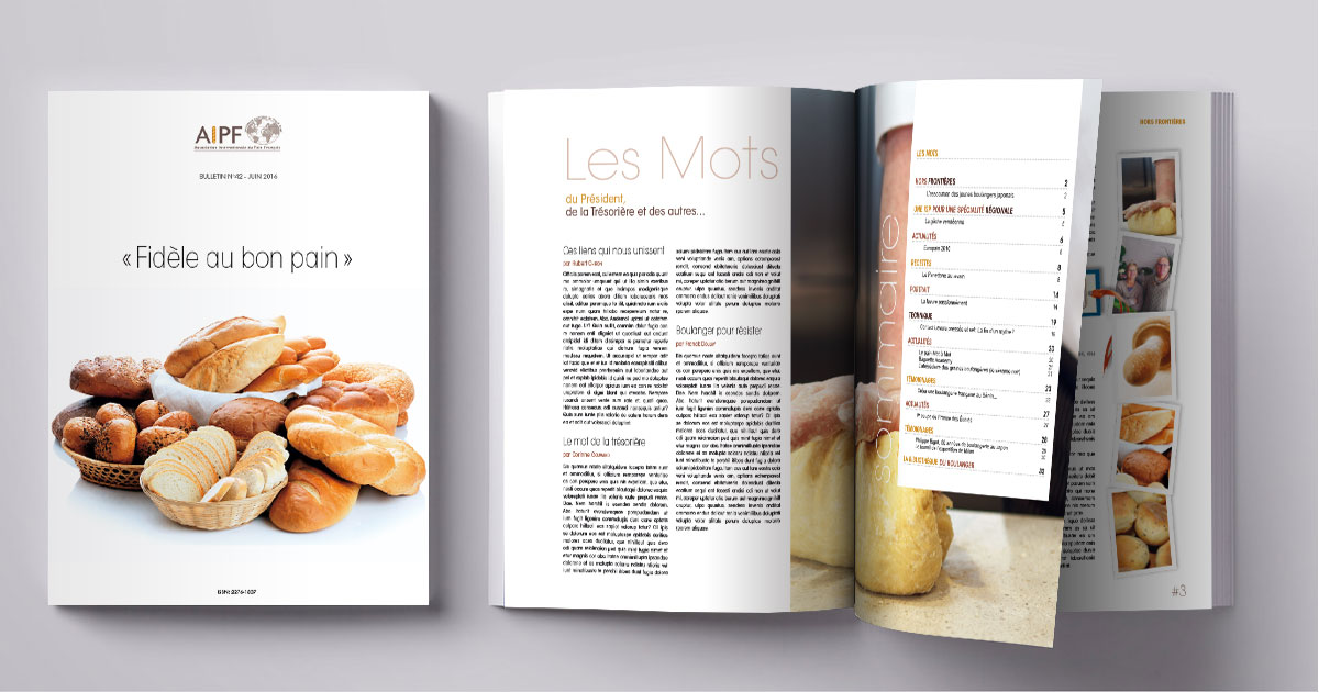 Graphiste indépendant, création et mise en page de revues sur la boulangerie