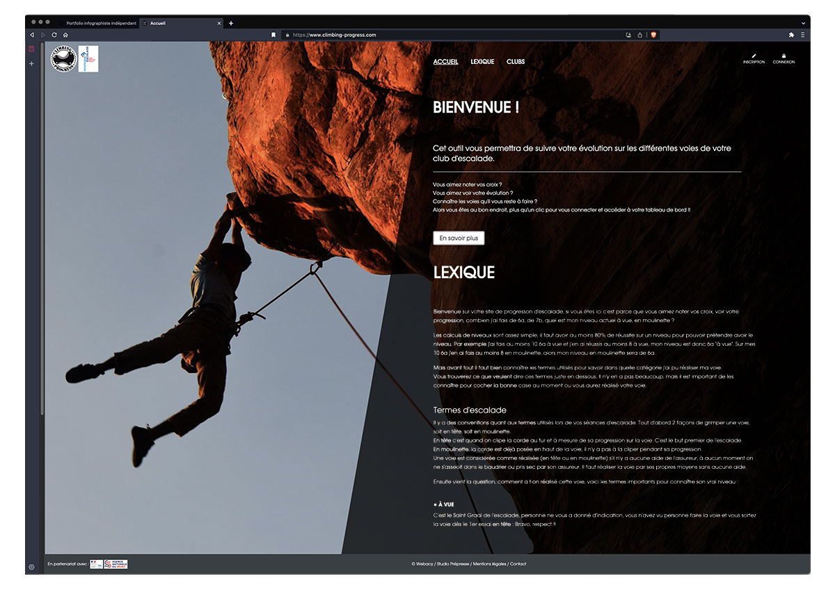 Graphiste indépendant, création de site web d'escalade'